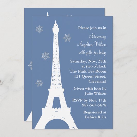 Crystal Snowflakes in Parijs (blauw) Kaart (Voorkant / Achterkant)