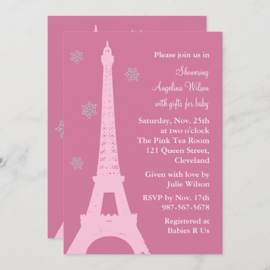 Crystal Snowflakes in Parijs (roze) Kaart (Voorkant / Achterkant)
