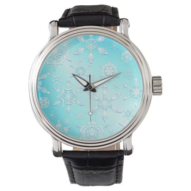 Crystal Snowflakes Pattern Horloge (Voorkant)