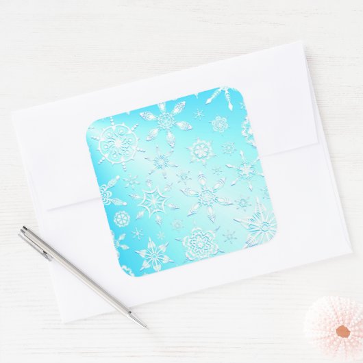 Crystal Snowflakes Pattern Vierkante Sticker (Envelop)