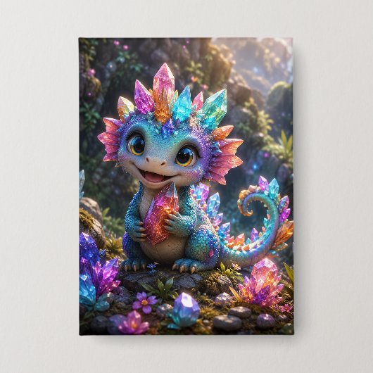 Crystal Sprout – Schattige Kristallen Draak Fantas Button (Voorkant)
