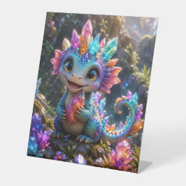 Crystal Sprout – Schattige Kristallen Draak Fantas Reclamebord Met Voetstuk