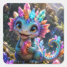 Crystal Sprout – Schattige Kristallen Draak Fantas Vierkante Sticker