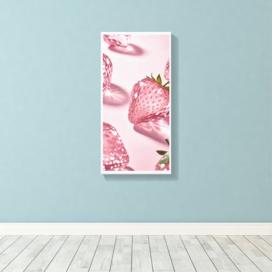 Crystal Strawberry – Sparkling Fruit Art Canvas Afdruk (Insitu (Houten vloer))