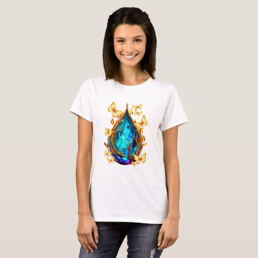 Crystal Tear Drop met Vlinders T-shirt (Voorkant volledig)