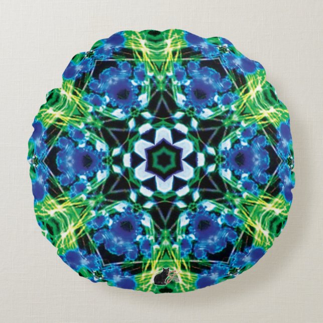 Crystalmarine Kaleidoscope Rond Kussen (Voorkant)