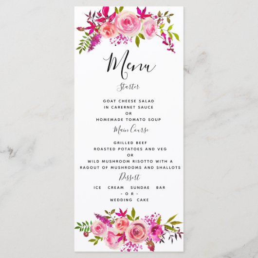 crystalPink Peach Rozen bruiloft menu SJABLOON (Achterkant)