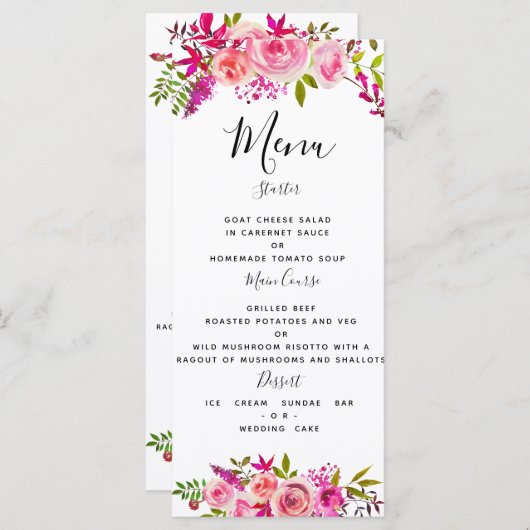 crystalPink Peach Rozen bruiloft menu SJABLOON (Voorkant / Achterkant)