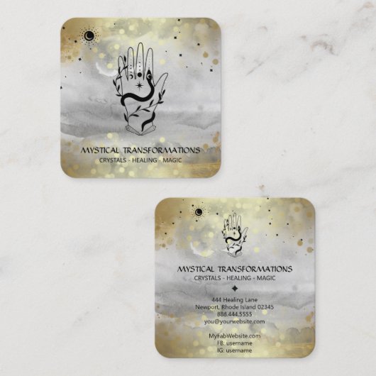 *~* Crystals Boho Hand Snake Moon Magic Gray  Vierkante Visitekaartje (Voorkant / Achterkant)