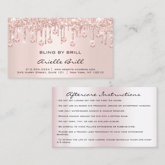 Crystals Drijft Roos Roze nazorginstructies Visitekaartje (Voorkant / Achterkant)