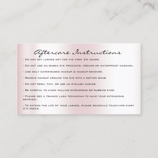 Crystals Drijft Roos Roze nazorginstructies Visitekaartje (Achterkant)