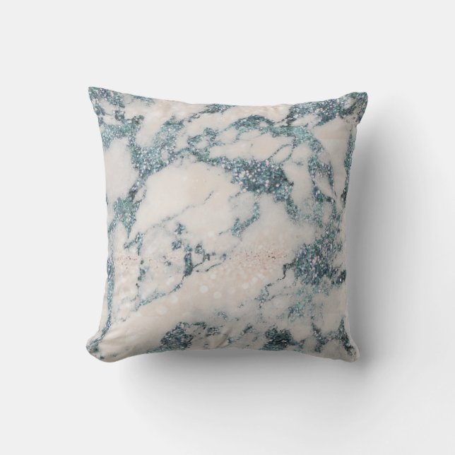 Crystals Glitter Peach White Blue Marmer Kussen (Voorkant)