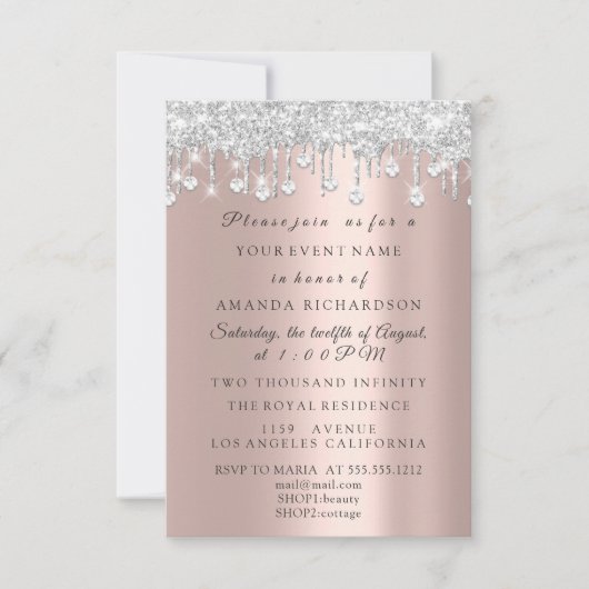 Crystals Glitter Silver Grey Roos Bridal Birthday Kaart (Voorkant)
