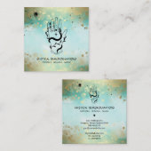 *~* Crystals Hand Snake Moon Magic Boho Blauwgroen Vierkante Visitekaartje (Voorkant / Achterkant)