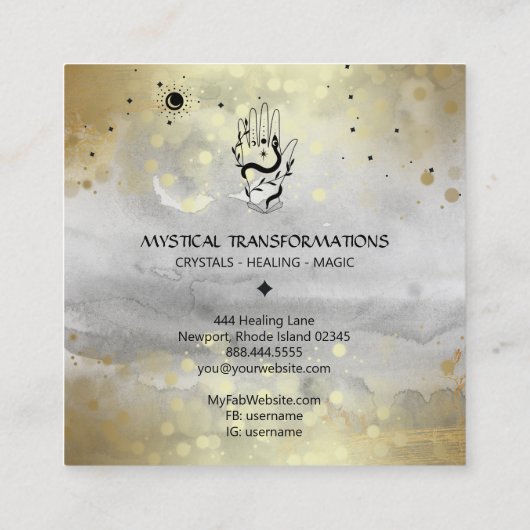 *~* Crystals Hand Snake Moon Magic Boho Gray Vierkante Visitekaartje (Achterkant)