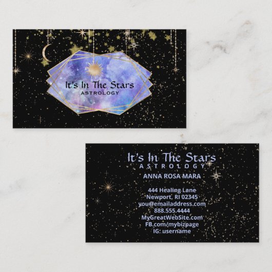 *~* Crystals Moon Cosmos Astrology Stars Visitekaartje (Voorkant / Achterkant)