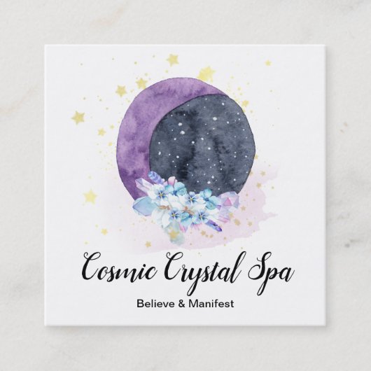 *~* Crystals Moon Sky Cosmos Stars Universe Vierkante Visitekaartje (Voorkant)