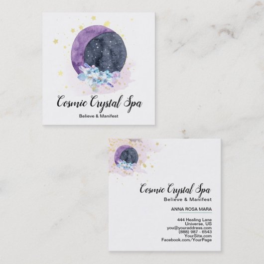 *~* Crystals Moon Sky Cosmos Stars Universe Vierkante Visitekaartje (Voorkant / Achterkant)