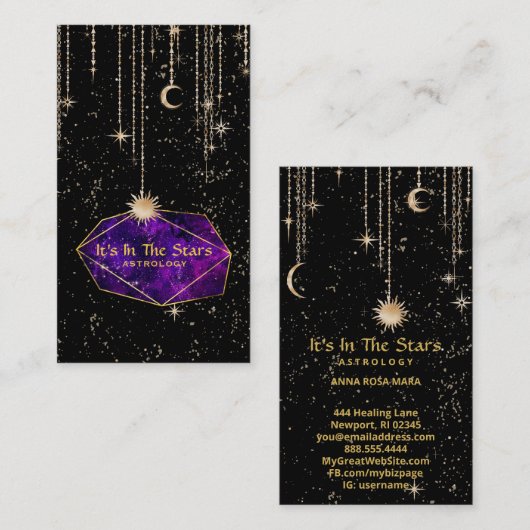 *~* Crystals Moon Stars Sun Astrologie Visitekaartje (Voorkant / Achterkant)
