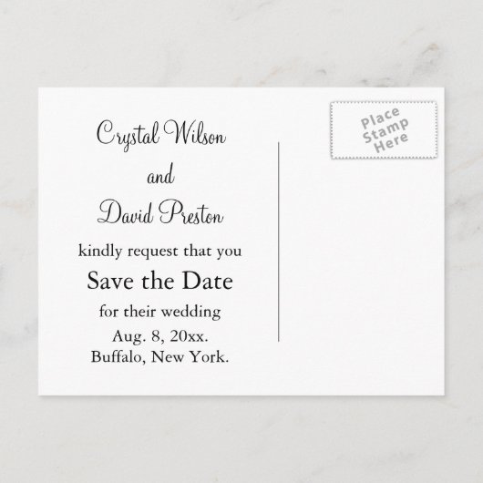 Crystal's Save the Date Briefkaart (Achterkant)