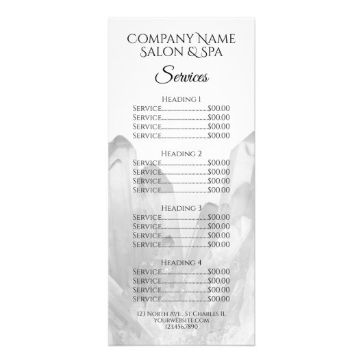 Crystals Spa Salon Service Menu (Voorkant)