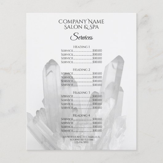 Crystals Spa Salon Services Menu (Voorkant)