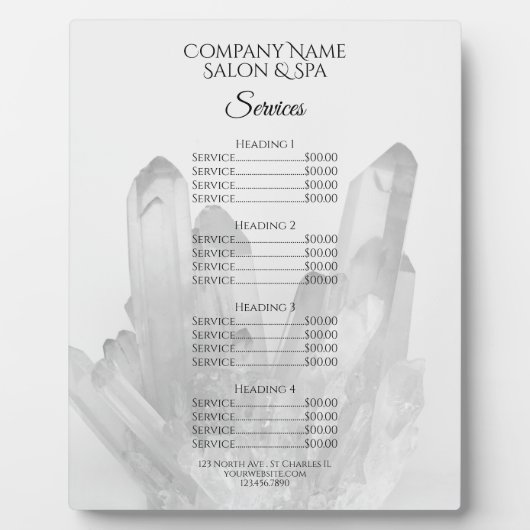 Crystals Spa Salon Services Menu Fotoplaat (Voorkant)
