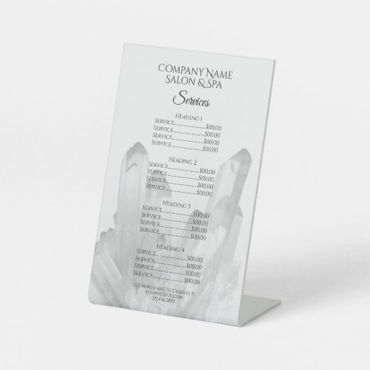 Crystals Spa Salon Services Menu Reclamebord Met Voetstuk (Voorkant)