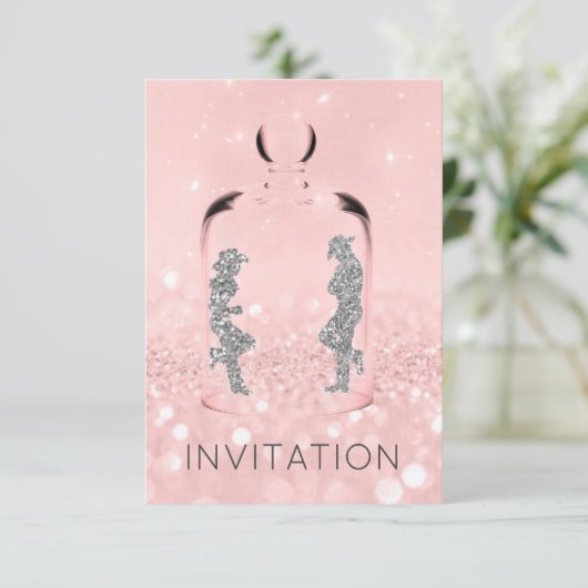 Crystals Western Land Partij Glitter Pink Grey Kaart (Staand voorkant)