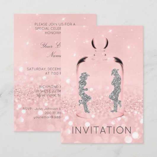 Crystals Western Land Partij Glitter Pink Grey Kaart (Voorkant / Achterkant)