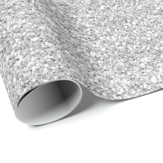 Crystals White Delicate Grey Silver Glitter Cadeaupapier (Rol Hoek)
