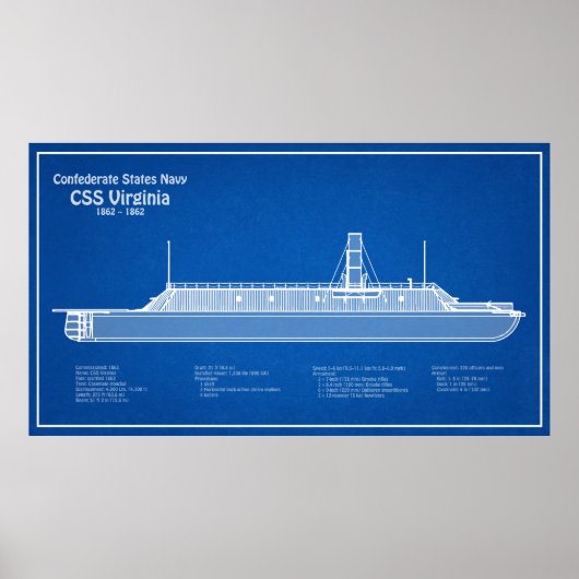 CSS Virginia - Scheepsblauwdruk Plannen ABD Poster (Voorkant)