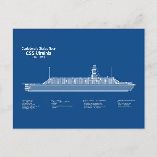 CSS Virginia - Scheepsblauwdrukplannen ABD Briefkaart (Voorkant)