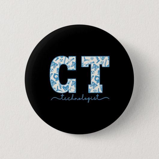 CT Tech CAT Scan Tech Skelet Radiologie Afdeling Ronde Button 5,7 Cm (Voorkant)