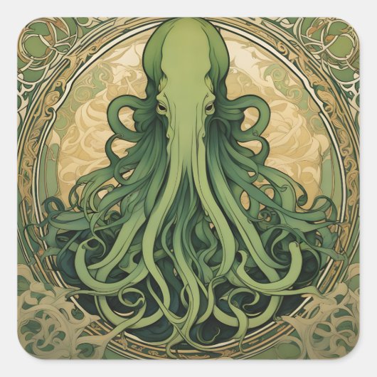Cthulhu Art Nouveau Vierkante Sticker (Voorkant)