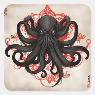 Cthulhu Aziatische inkt schilderij Vierkante Sticker