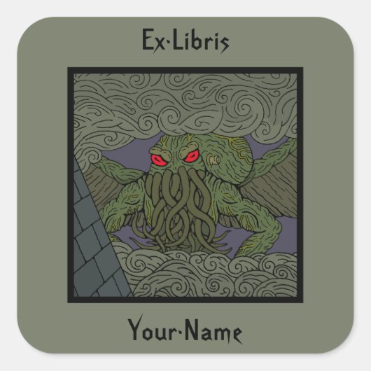Cthulhu Bookplaat Vierkante Sticker (Voorkant)