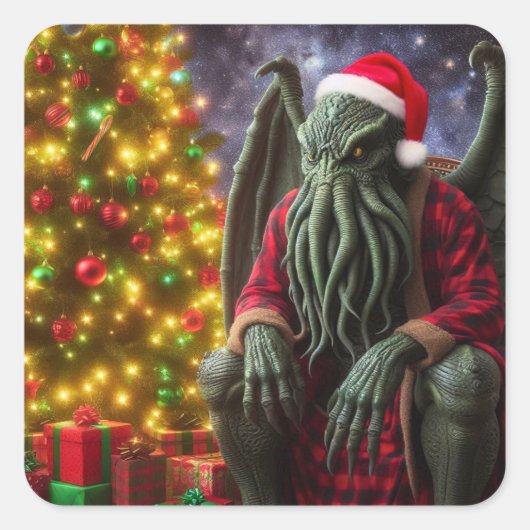 Cthulhu Christmas Creepmas Merry Cthulhumas Vierkante Sticker (Voorkant)