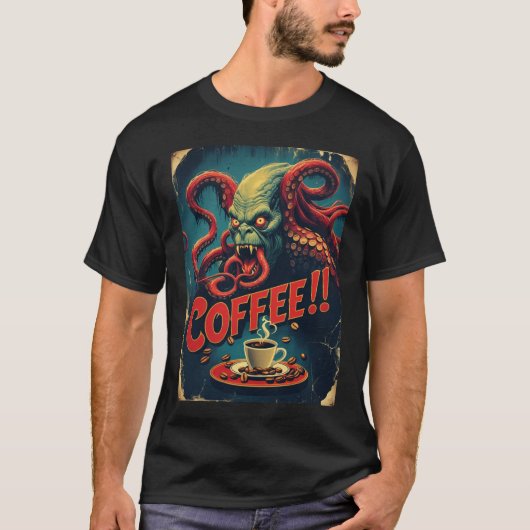 Cthulhu Coffee Shirt | Grappig Zee Monster T-shirt (Voorkant)