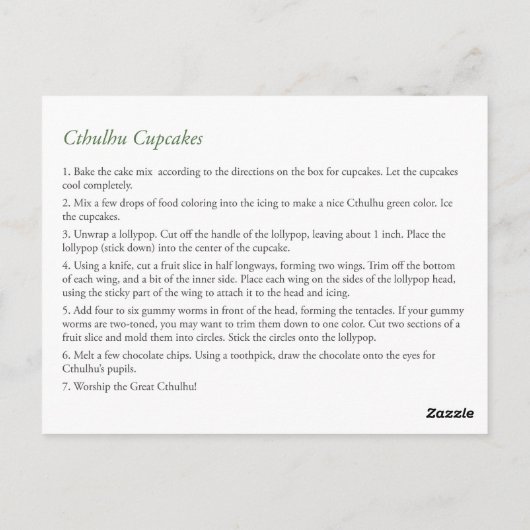 Cthulhu Cupcakes Recept Kaart Postkaart (Achterkant)