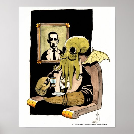 Cthulhu die Tea neemt - druk Poster (Voorkant)