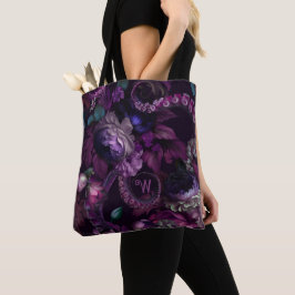 Cthulhu Donker Roze Tentakel Met Bloemen Monogram Tote Bag