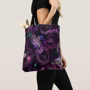Cthulhu Donker Roze Tentakel Met Bloemen Monogram Tote Bag