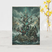 Cthulhu Griezige Kerstparty Kaart (Gele Bloem)