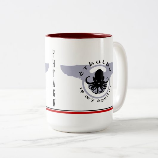 Cthulhu is mijn Copilot RED STRIPE Mok (Voorkant rechts)