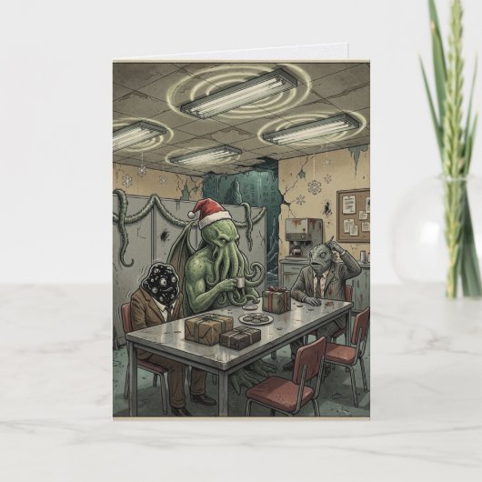 Cthulhu Kantoor Kerstfeest Kaart (Voorkant)