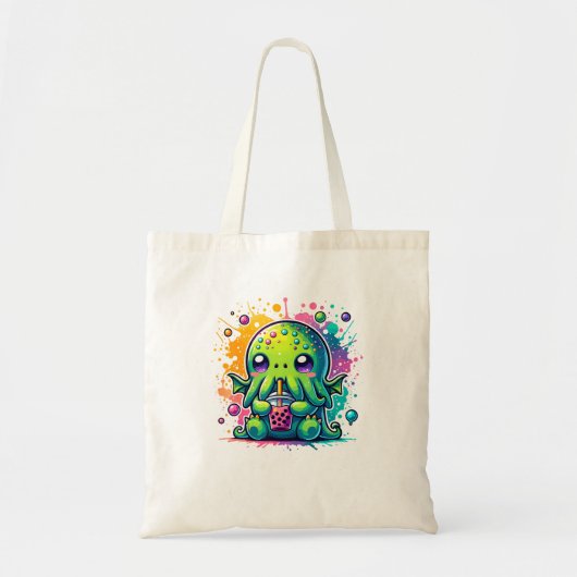 Cthulhu Kawaii Anime Alien Bubble Tea Tote Bag (Voorkant)