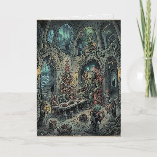 Cthulhu Kerst Dinner Lovecraft Horror Kaart (Voorkant)
