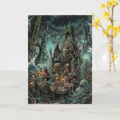 Cthulhu Kerst Dinner Lovecraft Kaart (Gele Bloem)