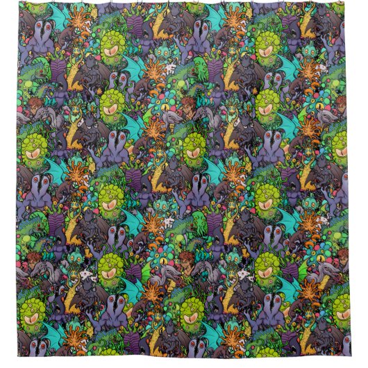 Cthulhu Lovecraft Mythos Chibi Bestiary Douchegordijn (Voorkant)